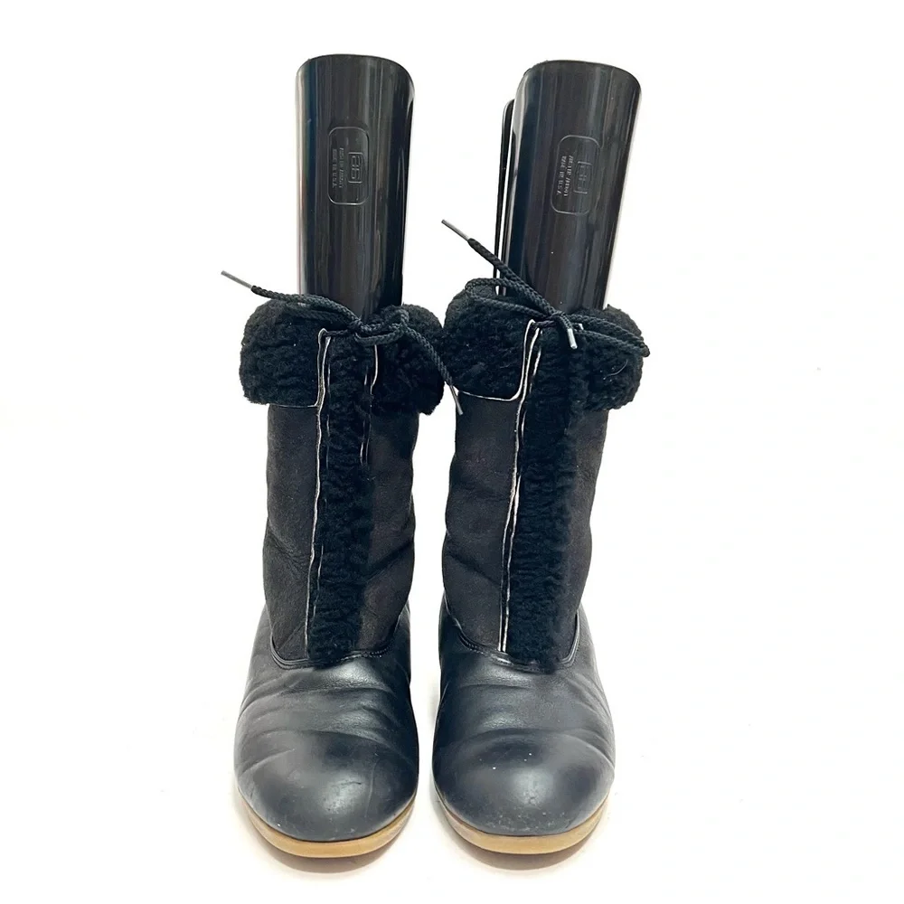 Vintage 1970s black suede and leather faux shearling pull on winter snow boots